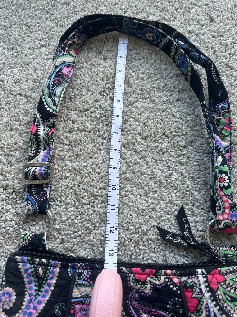 Vera Bradley Retired Kiev Paisley Hipster Crossbody Bag Black Multi Zip Pockets